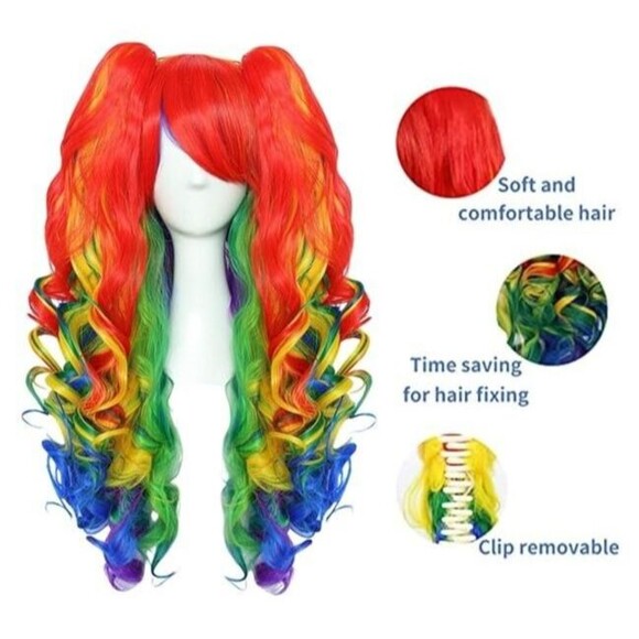 JoneTing Rainbow Wig Curly Multi-Red Synthetic Wigs Hair for Halloween Cosplay main image 5